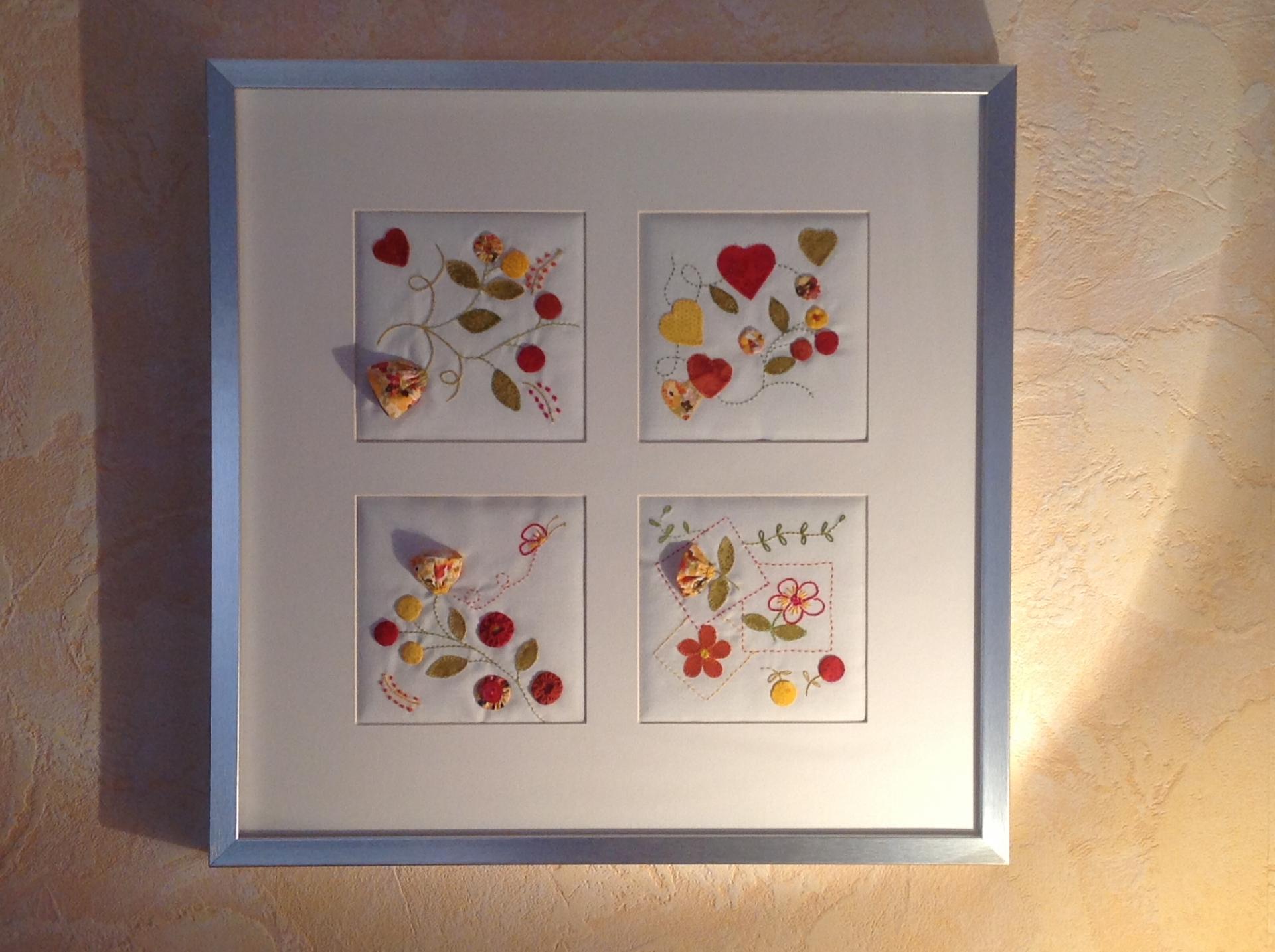 Tableau de fleurs brodées